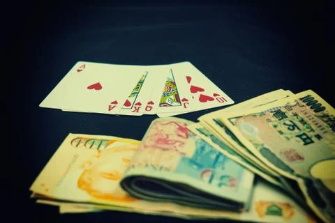 Abstract red royal state flash poker card and money Stock Photos