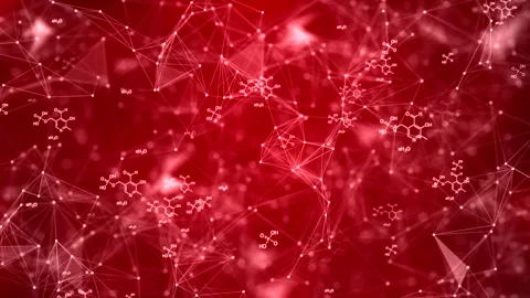 Abstract Red Science Background with Chemical Formulas and Plexus Network Loop Stock Footage 320529599