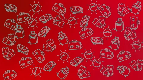 Abstract red seamless doodle background with white technology icons pattern Vidéo 330464674