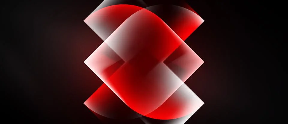 Abstract red shape against black background. Layers create glowing effect, Stock Illustration