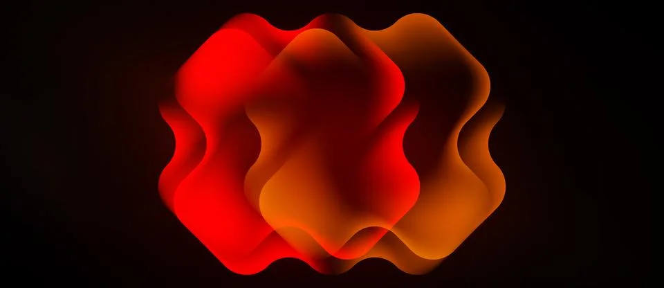 Abstract red shape dominates black background. Fluid forms create dynamic, 스톡 일러스트