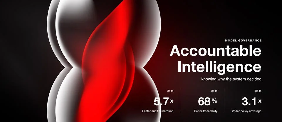 Abstract red shape dominates left side. Text highlights accountable intelli.. Stock Illustration