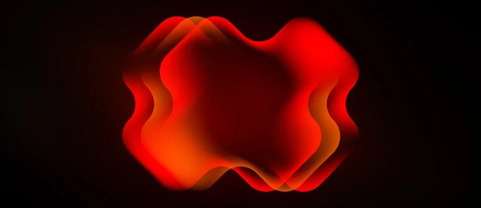 Abstract red shape glows against black background. Layers create depth, dynam Stock Illustration