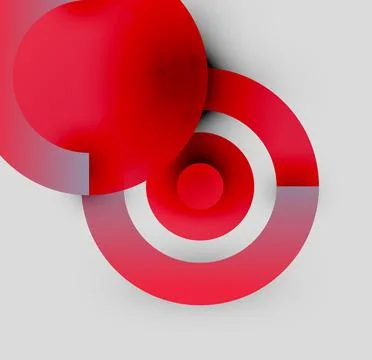 Abstract red shapes overlap gray background. Circular forms create dynamic Stock Illustration