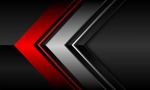 Abstract red silver arrow direction geometric overlap on black metallic Stock Illustration
