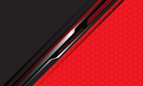 Abstract red silver grey metallic shadow black line cyber geometric hexagon m Stock Illustration