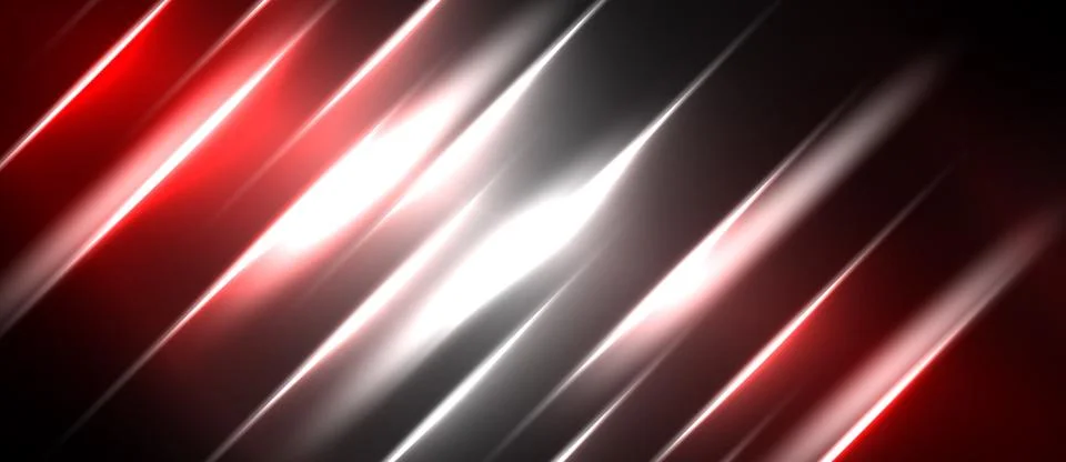 Abstract red, silver lines create dynamic diagonal pattern. Bright light sour Illustrazione stock