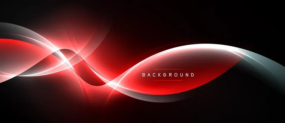 Abstract red, silver lines over black background. Dynamic curves create moder Stockillustratie