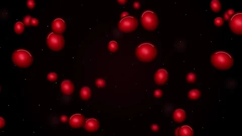 Abstract red spheres floating in dark space with glowing particles motion b.. Stock Footage 346880603