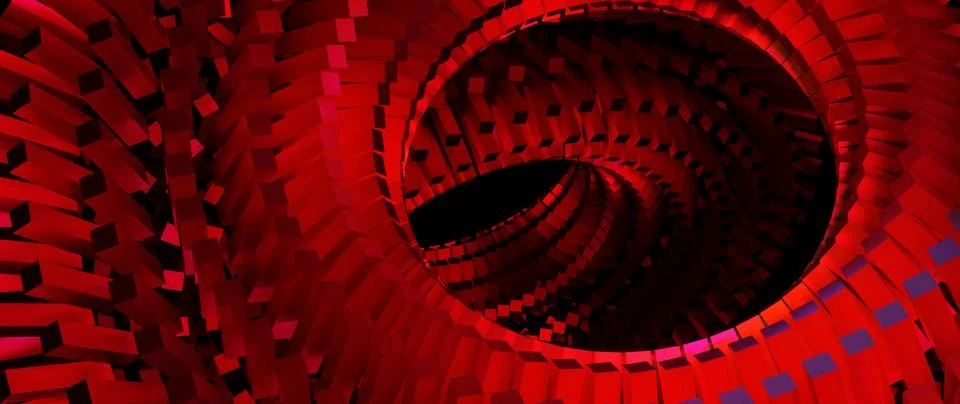 Abstract Red Spiral Vortex with Geometric Patterns and Dark Center Digital .. Illustrazione stock