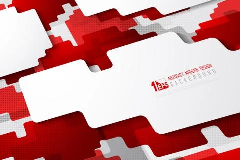 Abstract red square tech technology shape design background with halftone Illustrazione stock