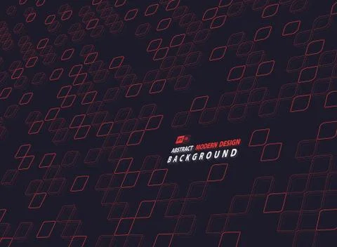 Abstract red square of technology design on dark template background. Stock Illustration