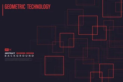 Abstract red square of technology pattern design background. Illustrazione stock