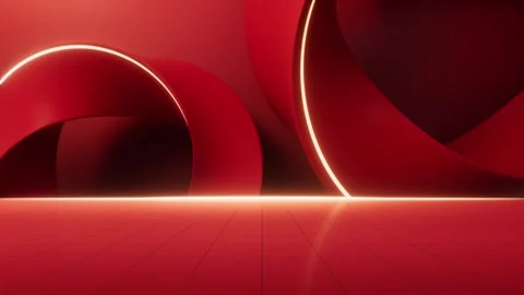 Abstract red stage background with glowing neon light ribbon shapes motion 스톡 동영상 327342635