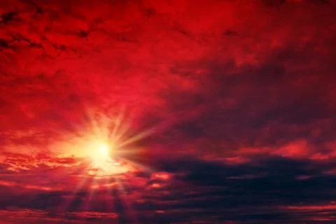 Abstract red sunset background with copy space . Stock Photos