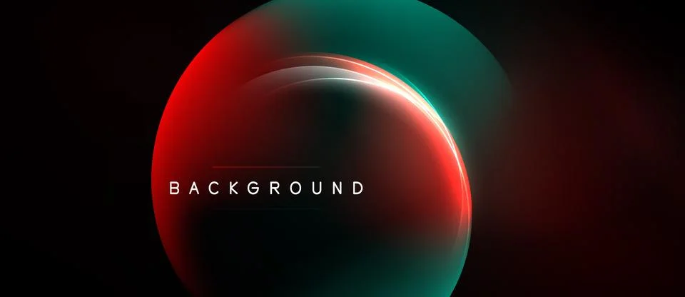 Abstract red, teal gradient circle. Dark background highlights luminous effec Stock Illustration