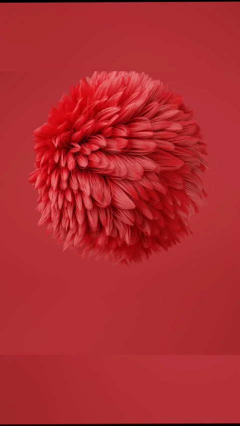 Abstract red textured sphere with a feather-like surface Stock Footage 303604122