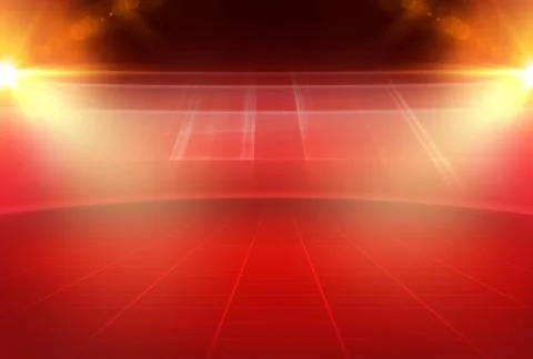 Abstract red theme empty 3d studio space with lens flare and rectangular grid Ilustración de archivo