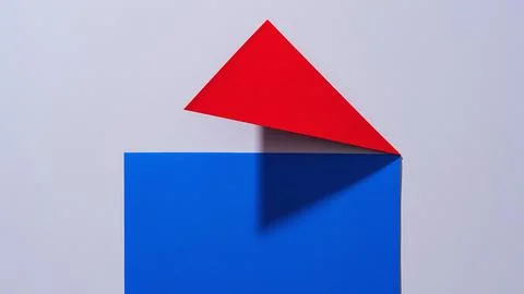 Abstract red triangle over blue square minimalist design Stock Illustration
