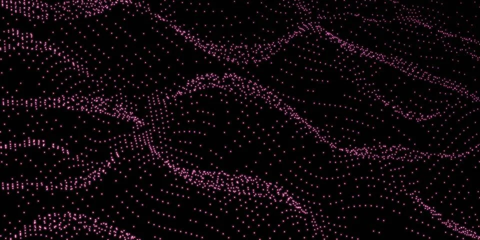 Abstract red violet technology point mesh network in dark space. 3d render Stock Illustration