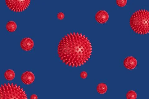 Abstract red virus strain model of coronavirus Covid-19 on blue background Stock Illustration