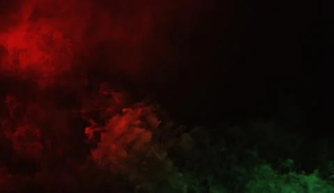 Abstract red vs green smoke steam moves on a black background . The concept o Stock Illustration
