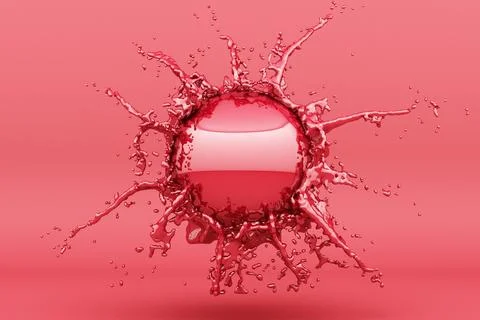 Abstract red water ball splash isolated on red background. 3d rendering Stock Illustration