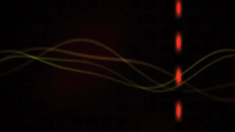 Abstract Red Waveform Data Visualization with Green Sine Wave Curves on Dar.. Stock Footage 344719096