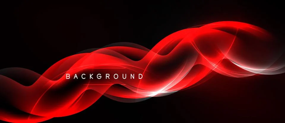 Abstract red waves flow across black background. Bright light highlights cu.. Stock Illustration