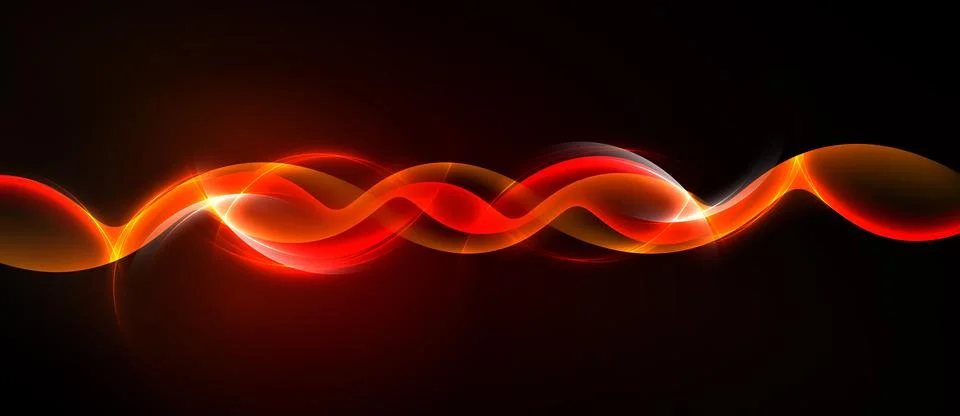 Abstract red waves flow across black background. Dynamic light creates vibran Stock Illustration