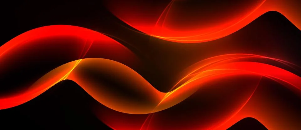 Abstract red waves flow across black background. Dynamic shapes create vibran Illustrazione stock