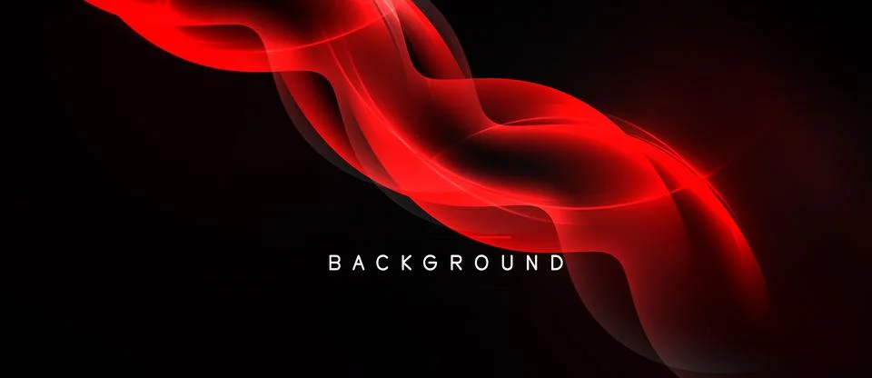 Abstract red waves flow across black background. Dynamic curves create modern Illustrazione stock