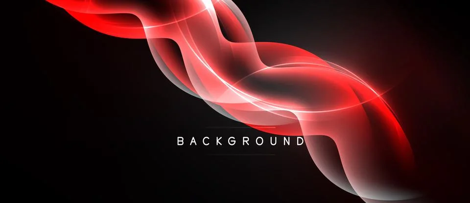 Abstract red waves flow across black background. Smooth curves create dynamic 스톡 일러스트