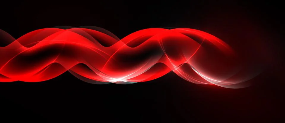 Abstract red waves flow across black background. Bright lines create dynamic, 库存插图