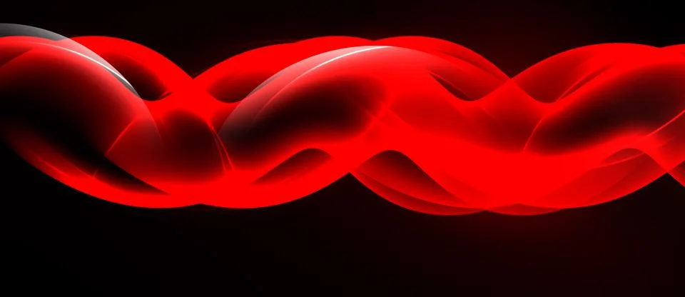 Abstract red waves flow across black background. Smooth curves create dynamic Illustrazione stock
