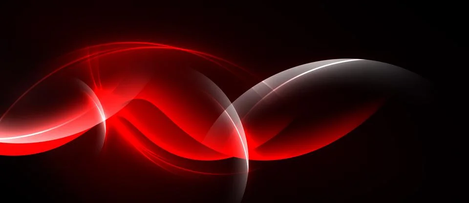 Abstract red waves flow across black background. Smooth curves create dynamic Stock Illustration