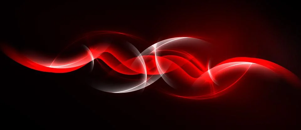 Abstract red waves flow, creating dynamic light effect against dark backgroun 库存插图