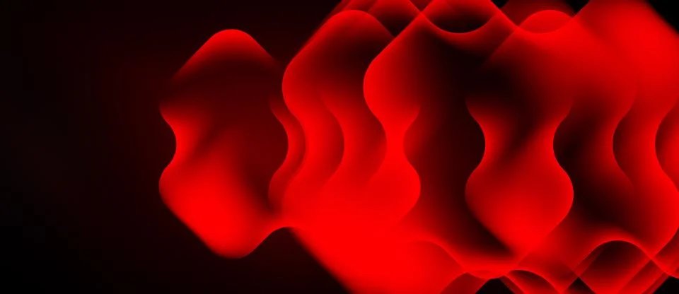 Abstract red waves form dynamic pattern. Smooth shapes contrast dark backgrou Stock Illustration