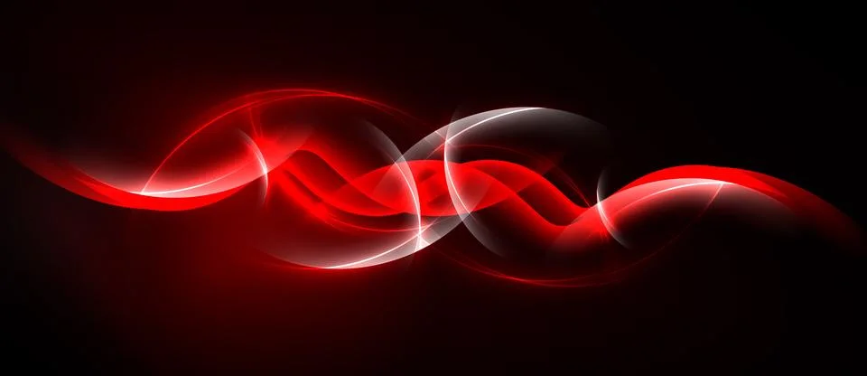 Abstract red waves, glowing lines, dark background. Dynamic composition creat Illustrazione stock