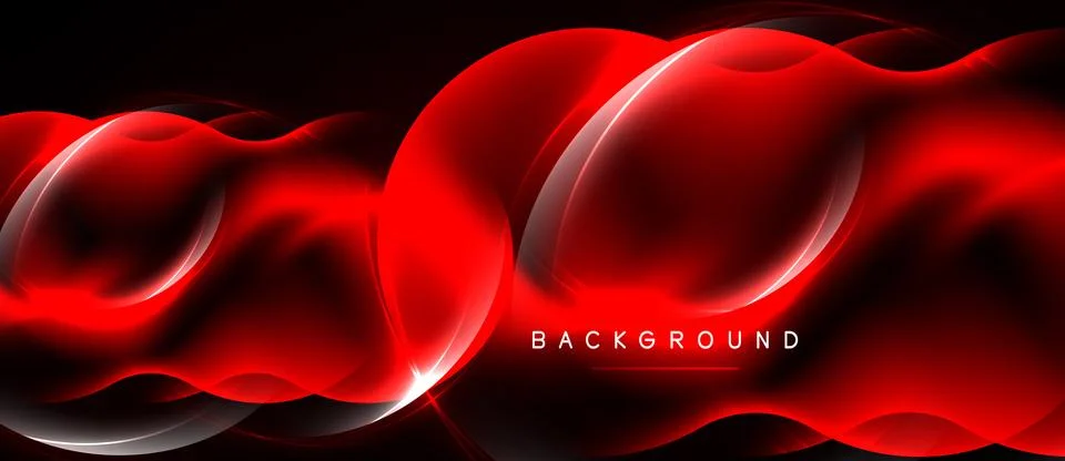 Abstract red waves, glowing lines, dark background. Modern design element, Illustrazione stock