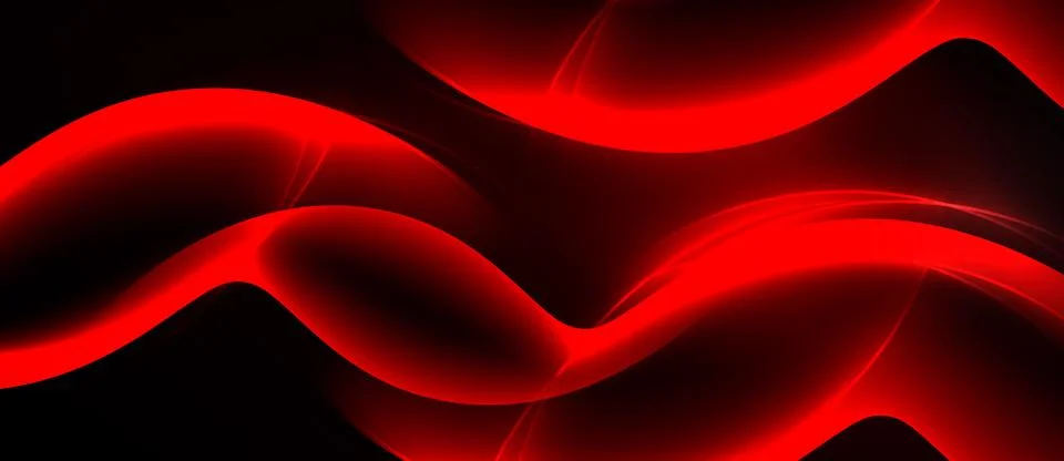 Abstract red waves, glowing lines, dark background. Smooth shapes create dy.. Stock Illustration
