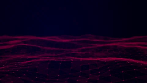 Abstract red waves made of glowing particles, futuristic digital mesh lands.. Vídeos de archivo 336722040