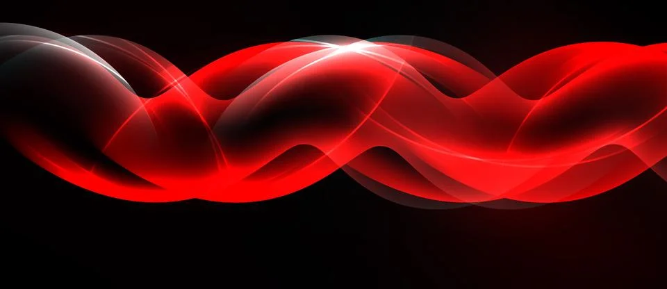 Abstract red waves over black background. Dynamic shapes create flowing, Stock Illustration