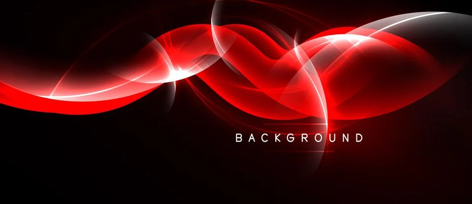 Abstract red waves over black background. Dynamic light effects create flowin Stock Illustration