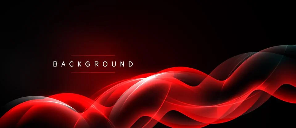 Abstract red waves over black background. Dynamic lines create flowing, moder Ilustração Stock