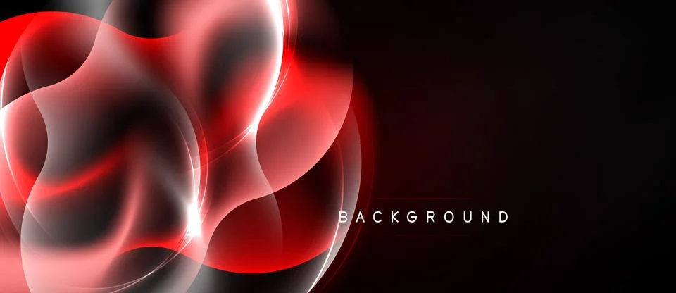 Abstract red waves over black background. Dynamic flowing shapes create moder Ilustração Stock