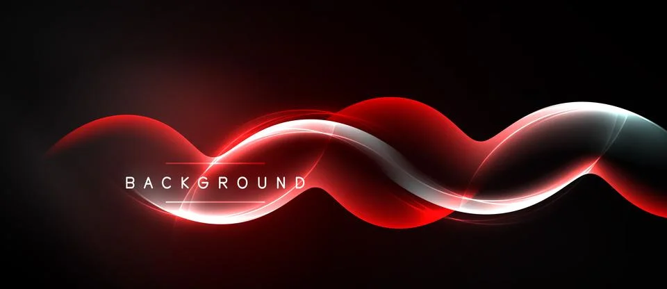 Abstract red waves over black background. Bright neon lines create dynamic Stock-Illustration