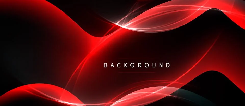 Abstract red waves over black backdrop. Dynamic light effects create modern Stock Illustration