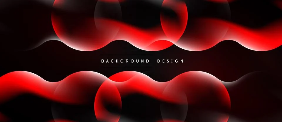 Abstract red waves over black background. Smooth shapes create dynamic, moder Stock Illustration