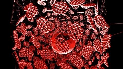 Abstract red waving 3D grid or mesh of pulsating geometric objects. Use as Stock Footage 78831432